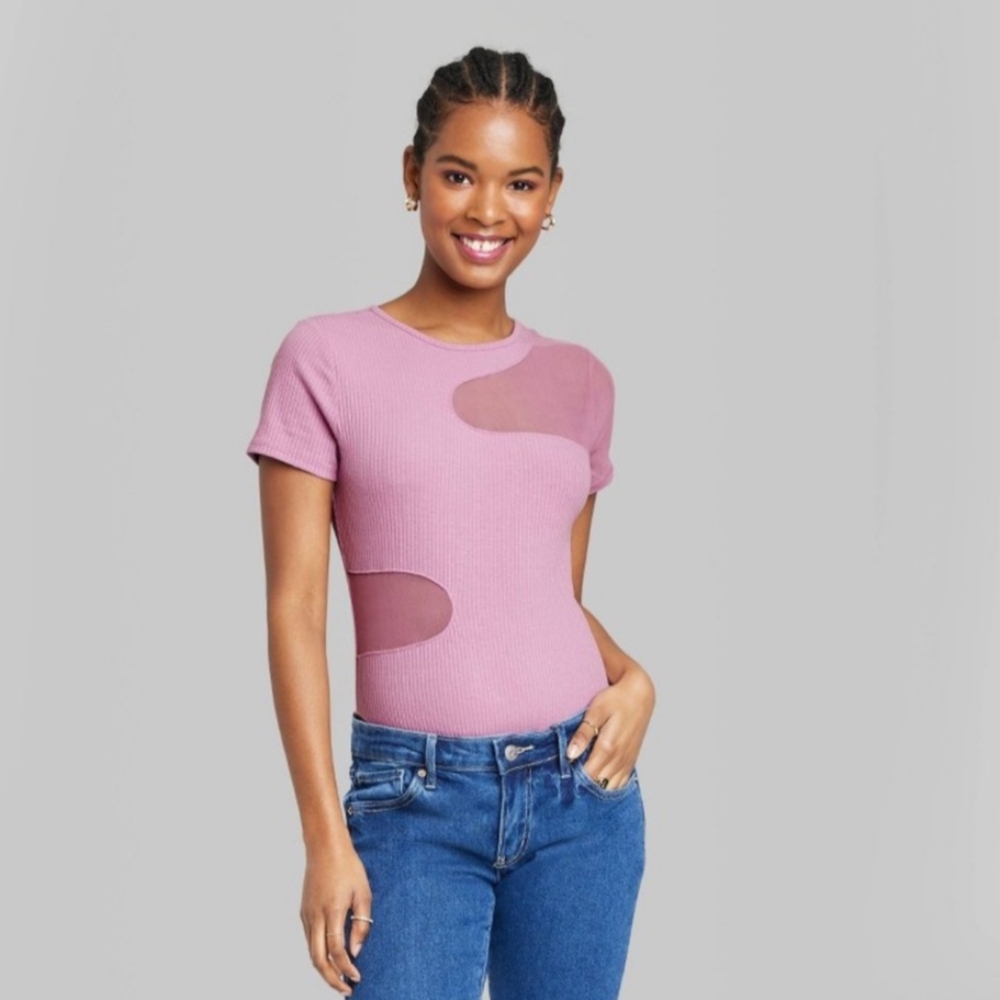 Universal Thread Women's Lavender Mesh Detail Snap Crotch Top Medium